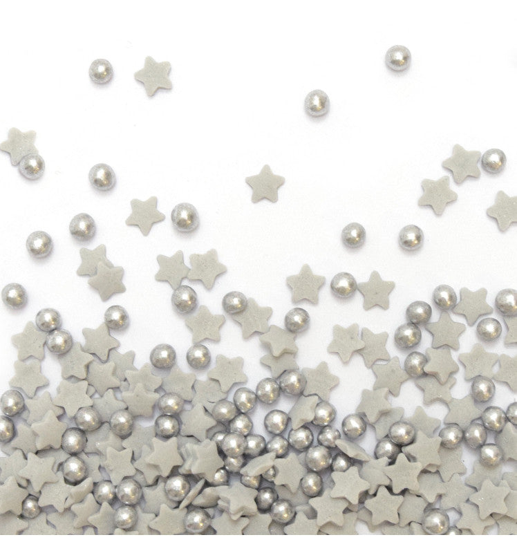 Decorações estrelas e pérolas prateadas