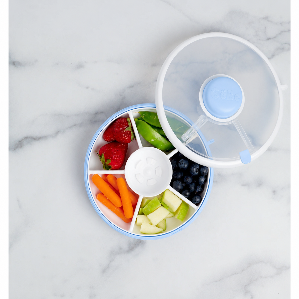Snack Spinner GöBe Macaron Blue com fruta e legumes