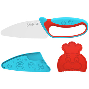 Conjunto faca e protetor de dedos e lâmina Chefclub | Azul