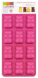Molde em silicone ursinhos para gomas e chocolates rosa