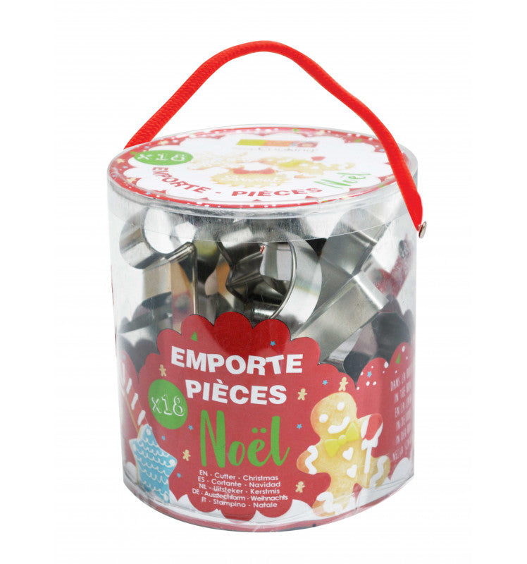 Caixa com 18 cortadores de biscoito figuras de Natal