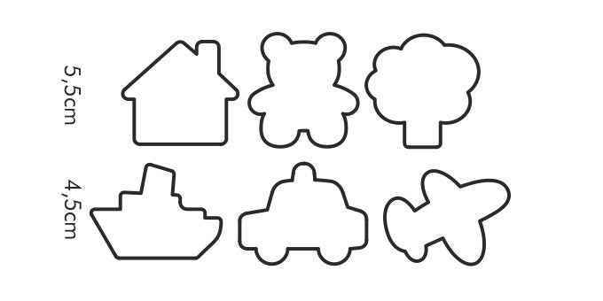 Cortadores figuras infantis:casa, urso, árvore, barco, carro, avião